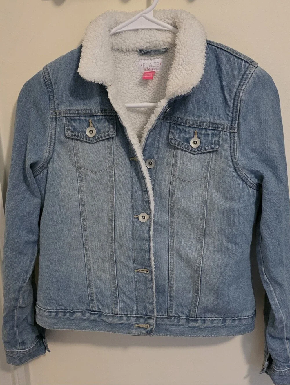 The Children's Place Light Wash Denim Sherpa Jacket - White Lining